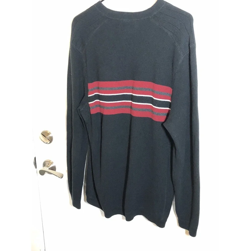 Eddie Bauer Sport Shop Sweater Men's Large Black Red Stripe Hike Fish Camp - Picture 5 of 9
